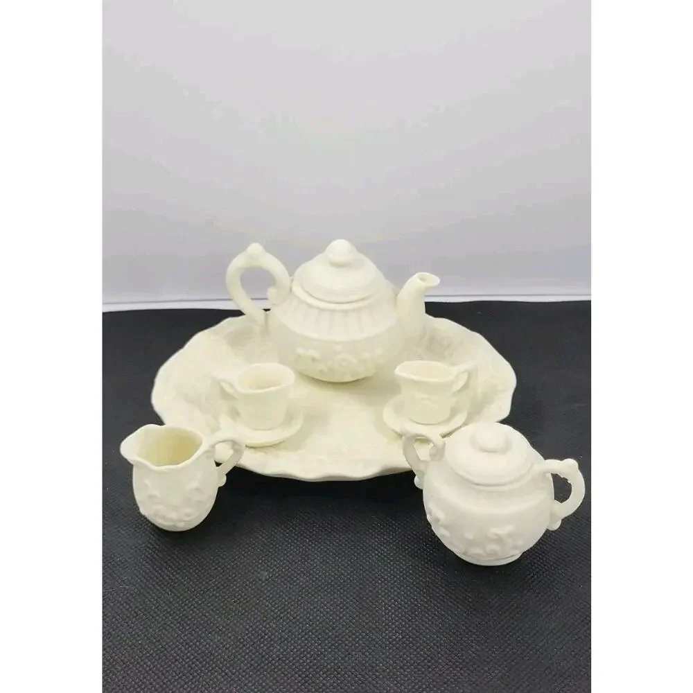 Vintage Young Shiun Miniature Tea Set White Porcelain Teapot Tray Cups...